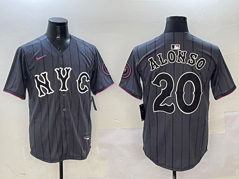 Men New York Mets 20 Alonso Black City Edition 2025 Nike MLB Jersey style 1